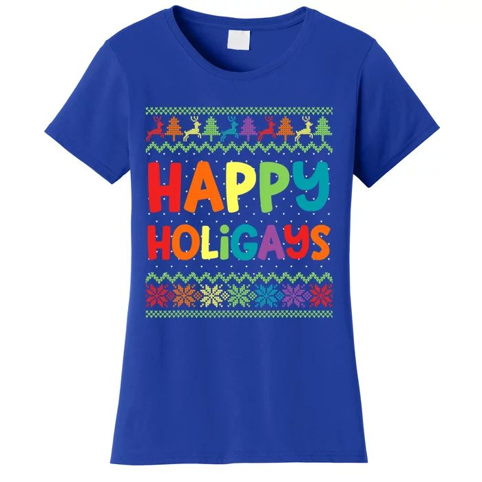 Gay Christmas Funny Lgbt Happy Holigays Ugly Rainbow Party Great Gift Women's T-Shirt