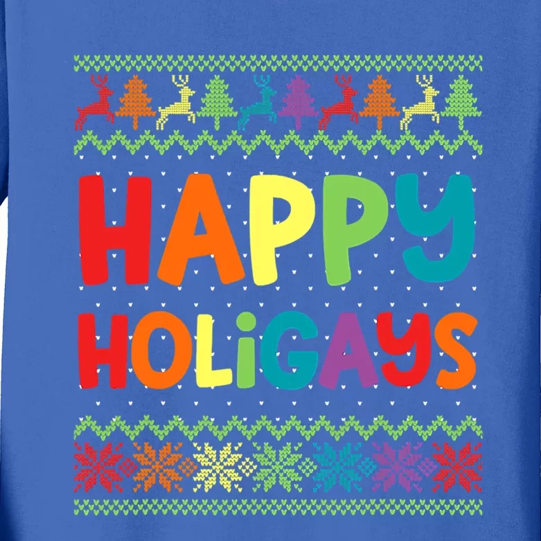 Gay Christmas Funny Lgbt Happy Holigays Ugly Rainbow Party Great Gift Kids Long Sleeve Shirt