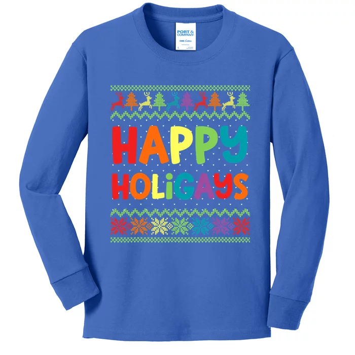 Gay Christmas Funny Lgbt Happy Holigays Ugly Rainbow Party Great Gift Kids Long Sleeve Shirt