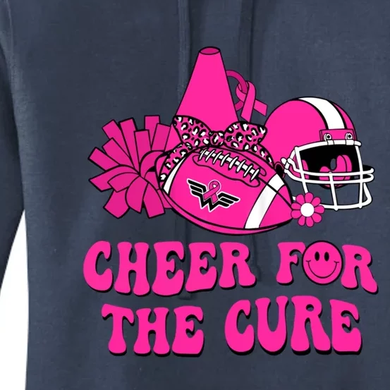 Groovy Cheer For The Cure Football Breast Cancer Support Gift Women's Pullover Hoodie