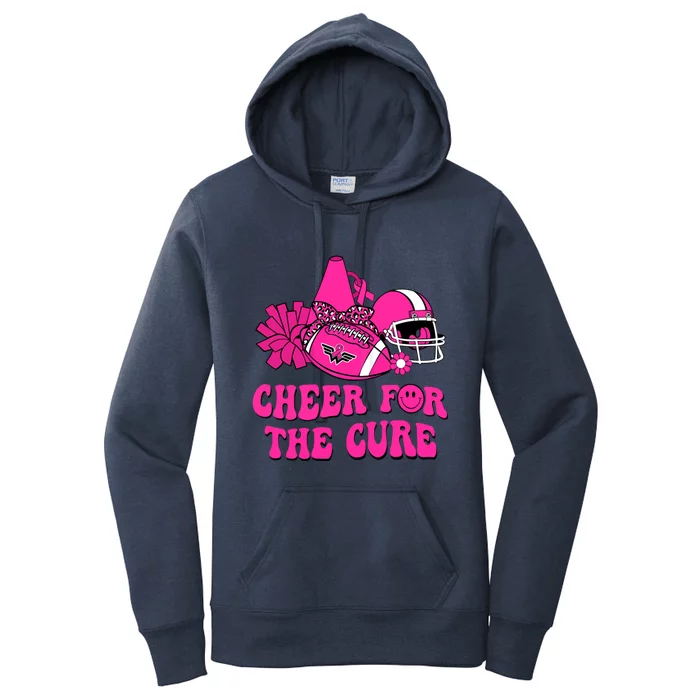 Groovy Cheer For The Cure Football Breast Cancer Support Gift Women's Pullover Hoodie