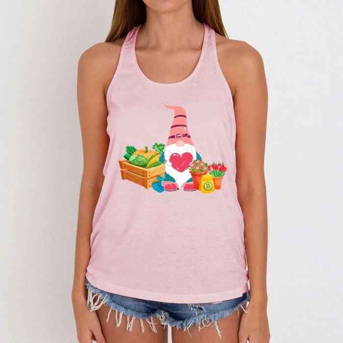 Gardener Cute Flower Garden Gnome With Bees And Flowers Gift Funny Gift Women's Knotted Racerback Tank