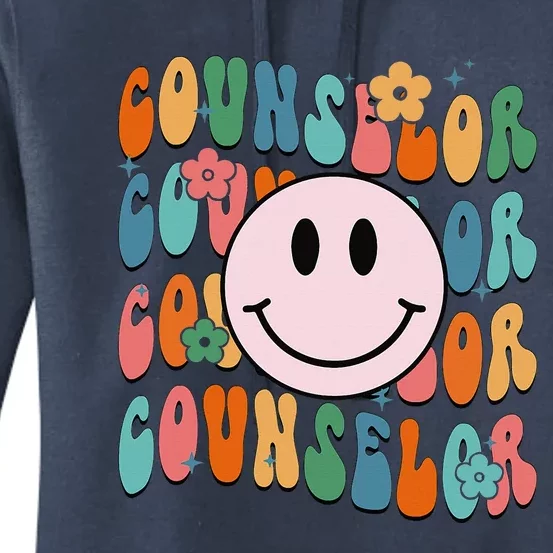 Groovy Counselor Face Smile Back To School First Day Women's Pullover Hoodie