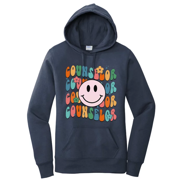 Groovy Counselor Face Smile Back To School First Day Women's Pullover Hoodie