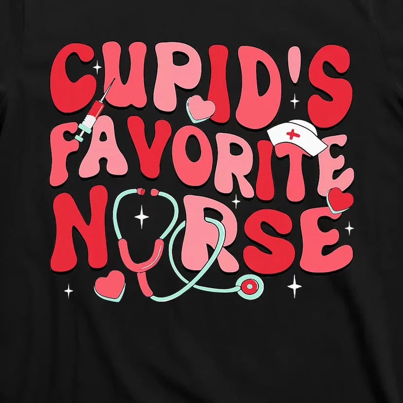 Groovy Cupids Favorite Nurse Valentines Day Nurse Life T-Shirt