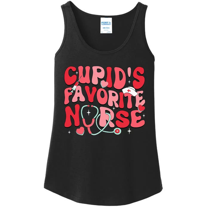 Groovy Cupids Favorite Nurse Valentines Day Nurse Life Ladies Essential Tank