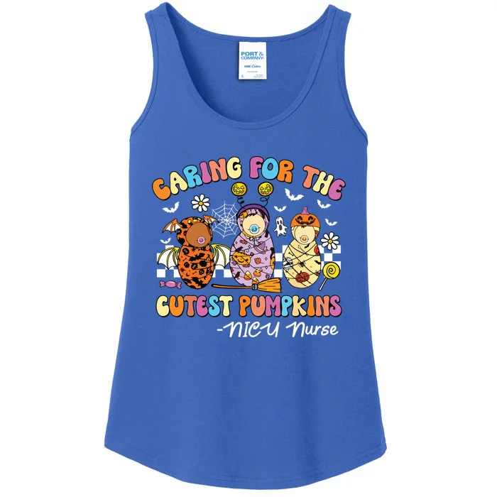 Groovy Caring For The Cutest Pumpkins Nicu Nurse Halloween Ladies Essential Tank