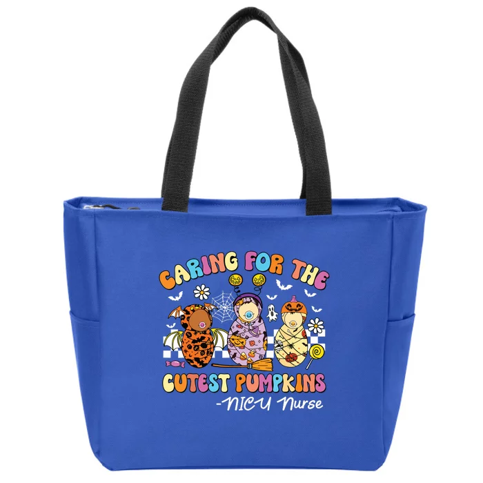 Groovy Caring For The Cutest Pumpkins Nicu Nurse Halloween Zip Tote Bag