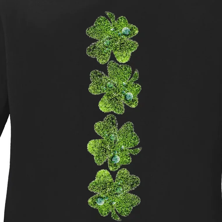 Green Clovers Funny Irish Shamrock Saint Patrick's Day Ladies Long Sleeve Shirt