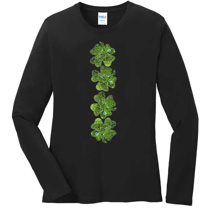 Green Clovers Funny Irish Shamrock Saint Patrick's Day Ladies Long Sleeve Shirt