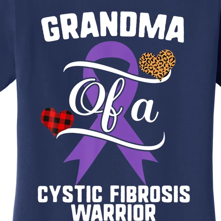 Grandma Cystic Fibrosis Awareness Leopard Buffalo Plaid Gift Women's T-Shirt