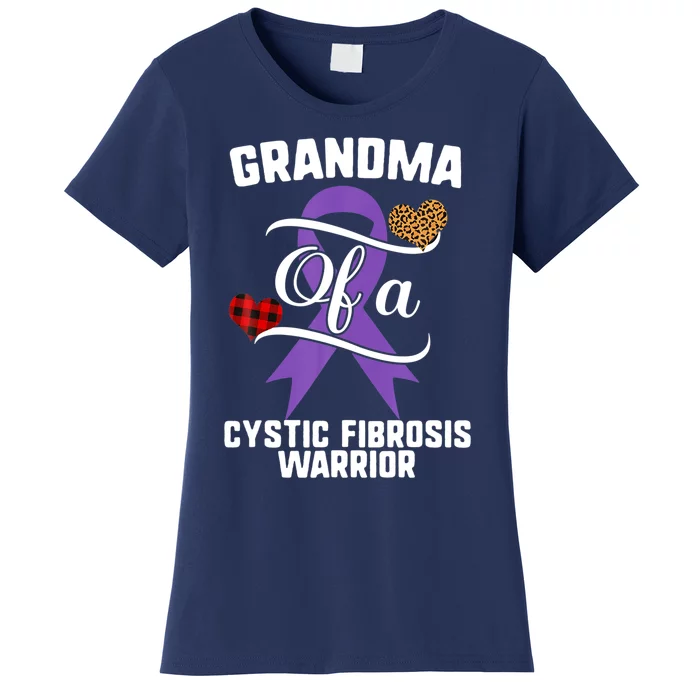 Grandma Cystic Fibrosis Awareness Leopard Buffalo Plaid Gift Women's T-Shirt