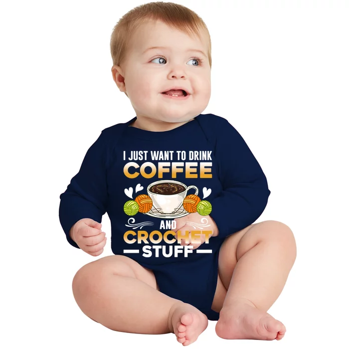 Gift Crochet For Coffee And Crocheting Lovers Knitters Gift Baby Long Sleeve Bodysuit