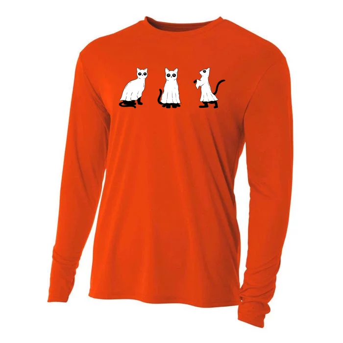 Ghost Cats Funny Halloween Cooling Performance Long Sleeve Crew