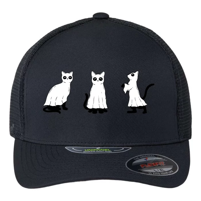 Ghost Cats Funny Halloween Flexfit Unipanel Trucker Cap