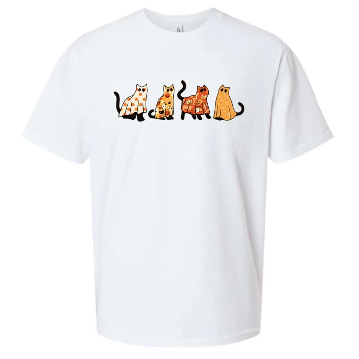 Ghost Cats Funny Halloween Cat Sueded Cloud Jersey T-Shirt