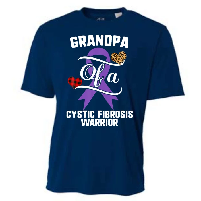 Grandpa Cystic Fibrosis Awareness Leopard Buffalo Plaid Gift Cooling Performance Crew T-Shirt