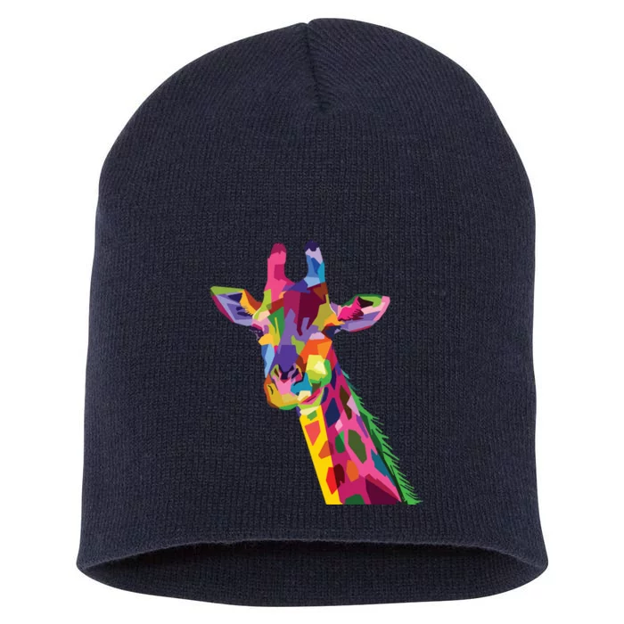 Giraffe Colorful Geometric Mammal Fauna Pop Art Style Short Acrylic Beanie