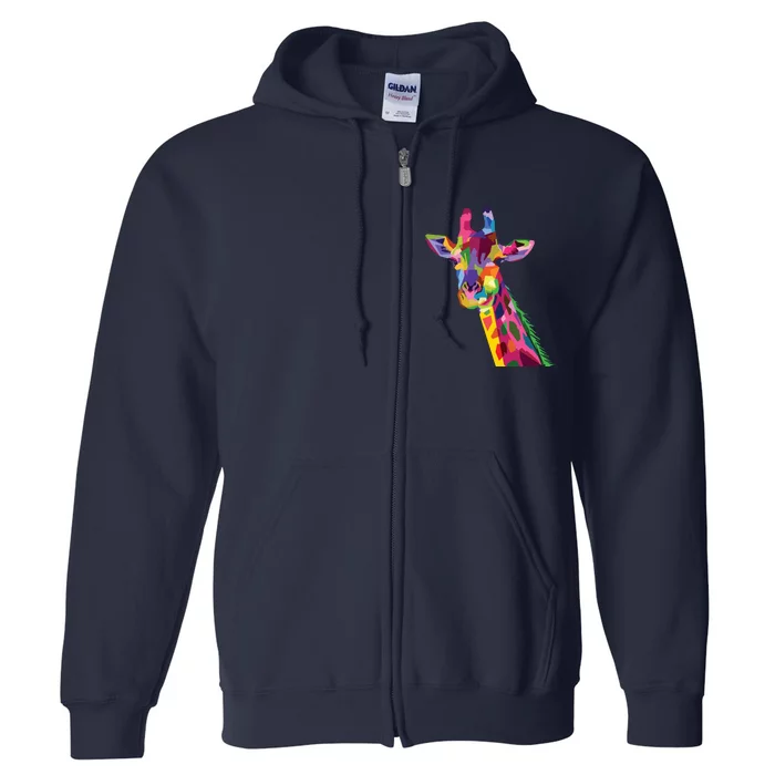 Giraffe Colorful Geometric Mammal Fauna Pop Art Style Full Zip Hoodie