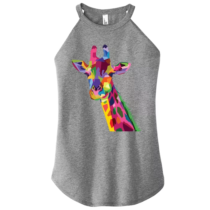 Giraffe Colorful Geometric Mammal Fauna Pop Art Style Women’s Perfect Tri Rocker Tank