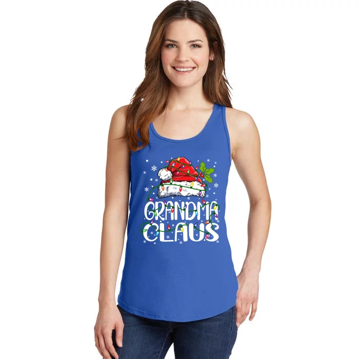 Grandma Claus Gift Christmas Lights Pajama Family Matching Gift Ladies Essential Tank