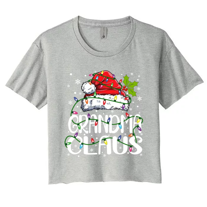 Grandma Claus Gift Christmas Lights Pajama Family Matching Gift Women's Crop Top Tee