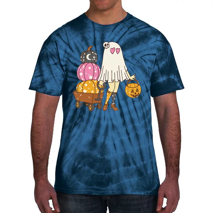 Groovy Cute Ghost Floral Spooky Vibes Hippie Halloween Tie-Dye T-Shirt