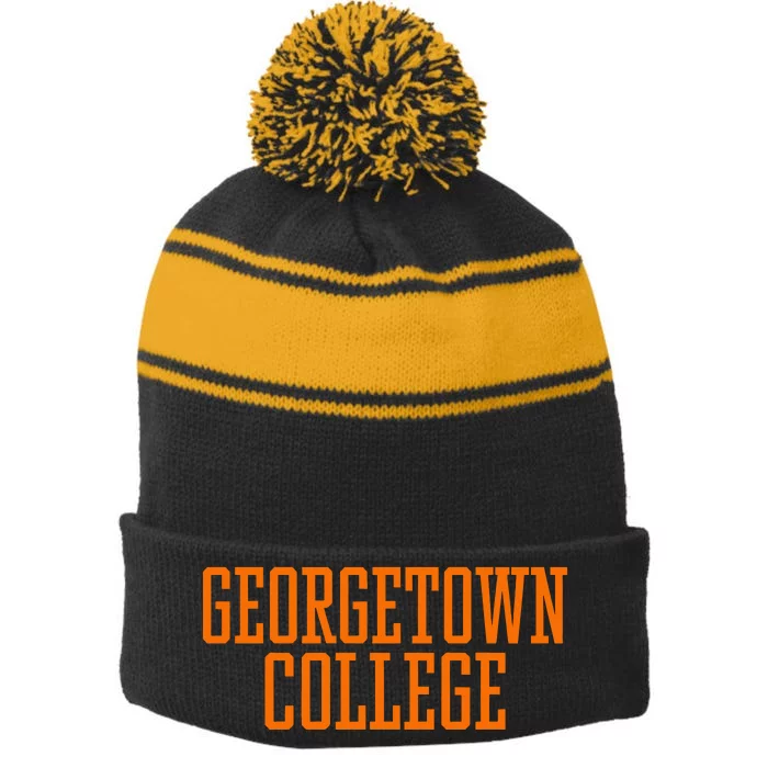 Georgetown College Stripe Pom Pom Beanie