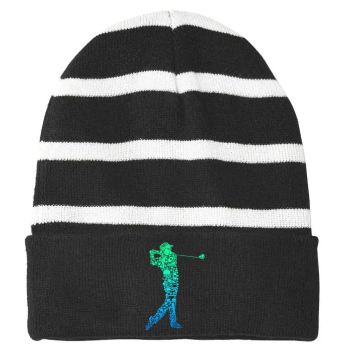 Golf Club Golfer Golfing Striped Beanie with Solid Band