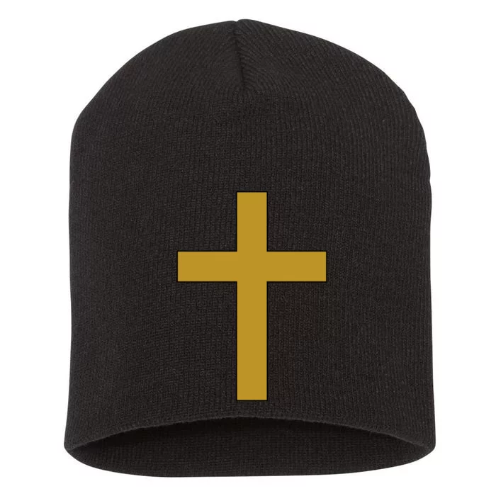 Golden Cross Short Acrylic Beanie