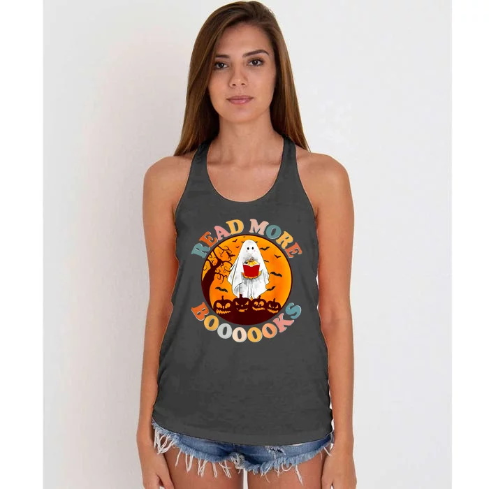 Groovy Cute Ghost Boo Read More Books Funny Halloween Women's Knotted Racerback Tank