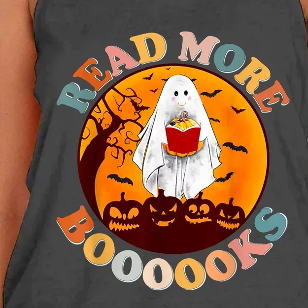 Groovy Cute Ghost Boo Read More Books Funny Halloween Women's Knotted Racerback Tank