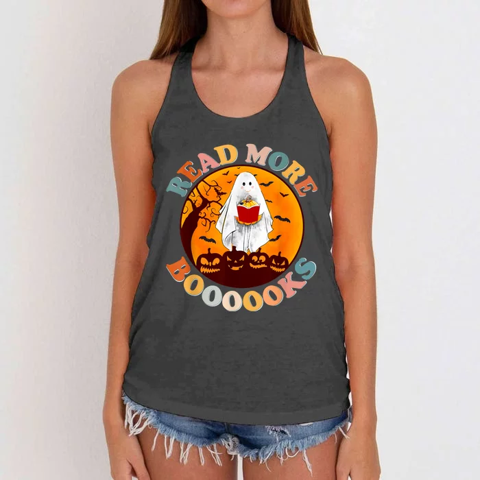 Groovy Cute Ghost Boo Read More Books Funny Halloween Women's Knotted Racerback Tank