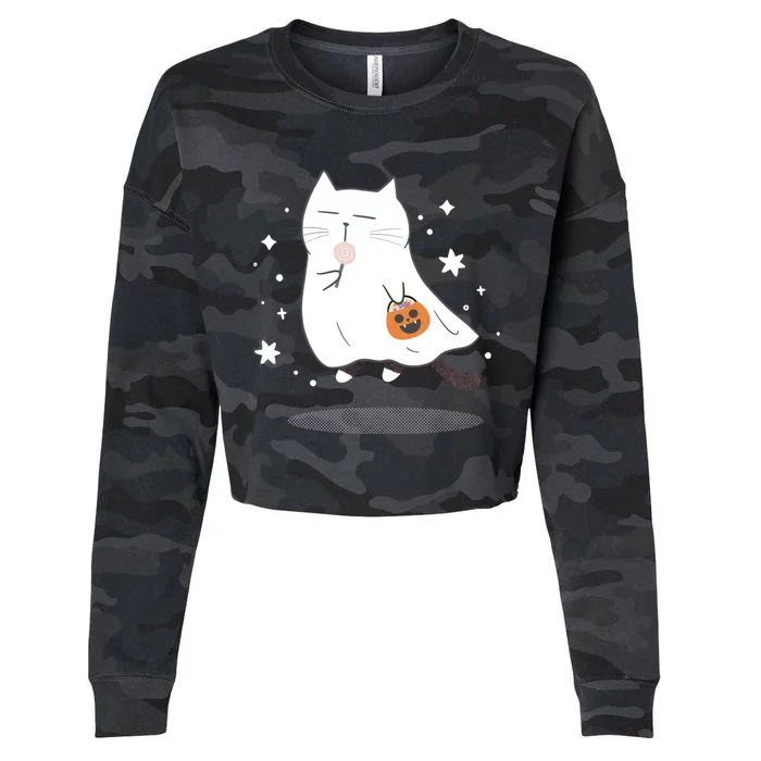 Ghost Cat Cropped Pullover Crew