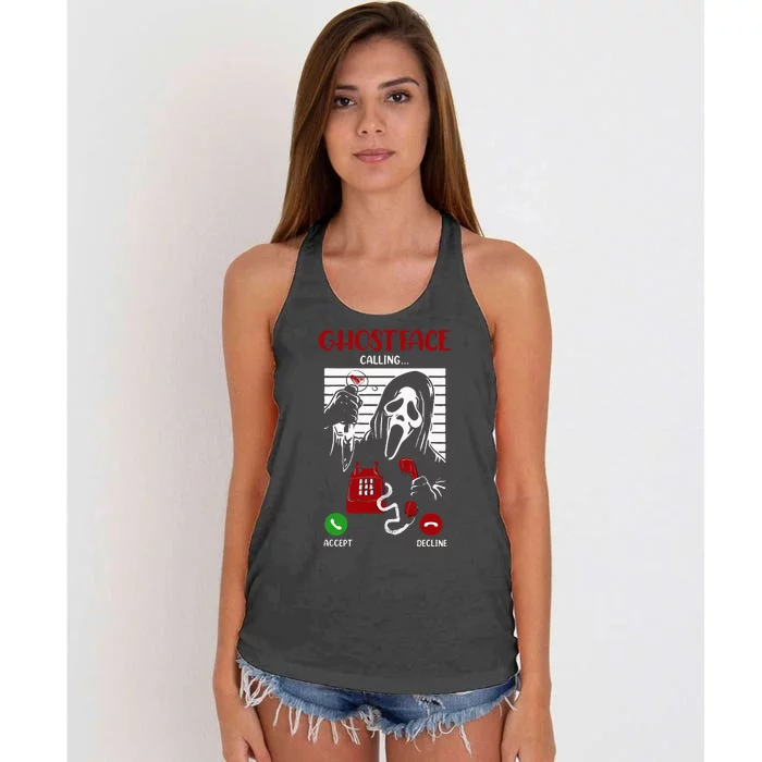 Ghostface Calling Halloween Funny Ghost Scary For Men Women Women's Knotted Racerback Tank