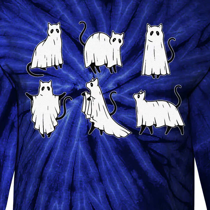 Ghost CAT Halloween Cat Lover Black Cat Spooky Season Tie-Dye Long Sleeve Shirt