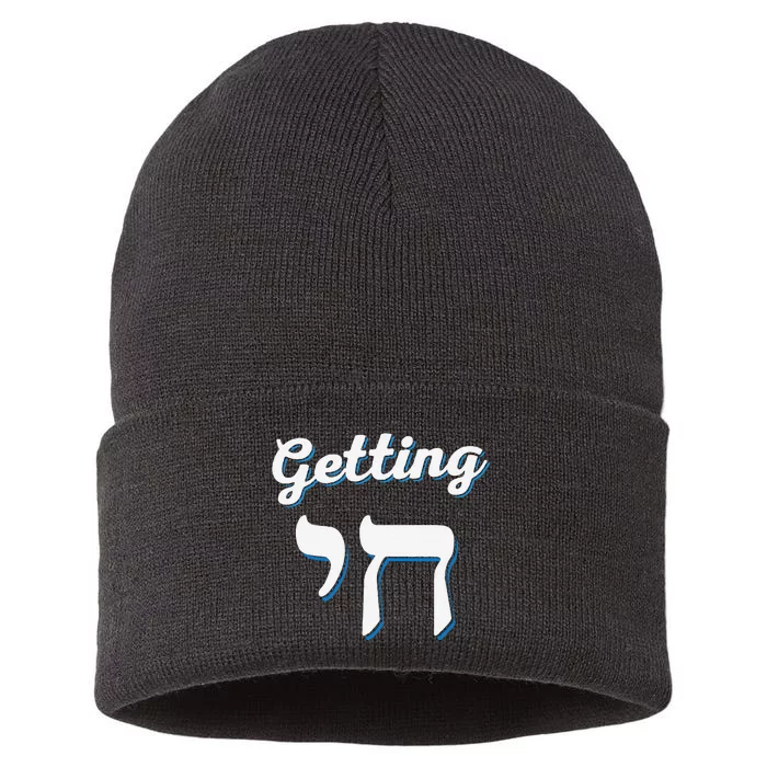 Getting Chai High Funny Jewish Hanukkah Humor Sustainable Knit Beanie