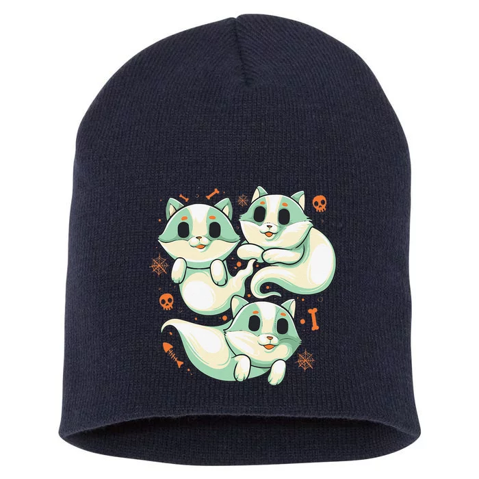 Ghost Cats Halloween Spooky Skeleton Bones Boo Halloween Cat Short Acrylic Beanie