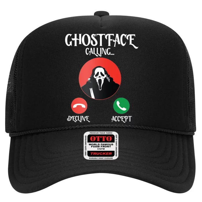 Ghostface Calling Halloween Funny High Crown Mesh Trucker Hat