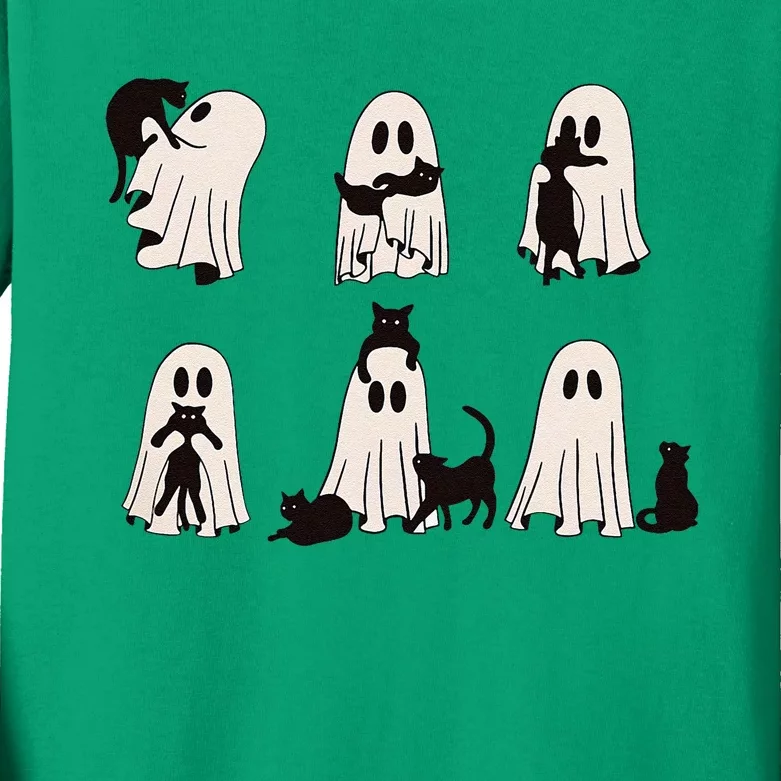 Ghost Cat Halloween Kids Long Sleeve Shirt