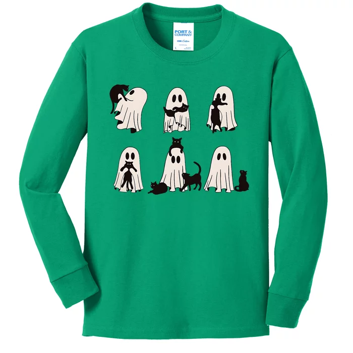 Ghost Cat Halloween Kids Long Sleeve Shirt