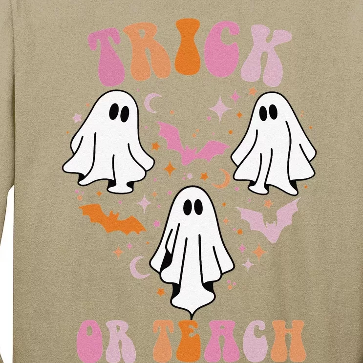 Groovy Cute Heart Ghost Spooky Halloween Trick Or Teach Tall Long Sleeve T-Shirt