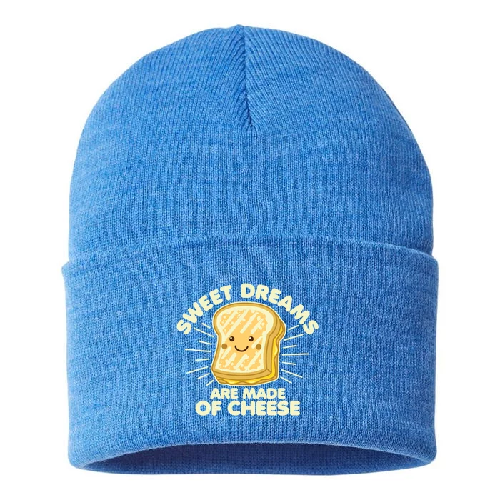 Grilled Cheese Humor Saying Sweet Dreams Graphic White Text Great Gift Sustainable Knit Beanie