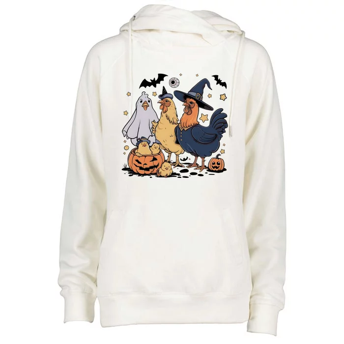 Ghost Chicken Halloween Womens Funnel Neck Pullover Hood