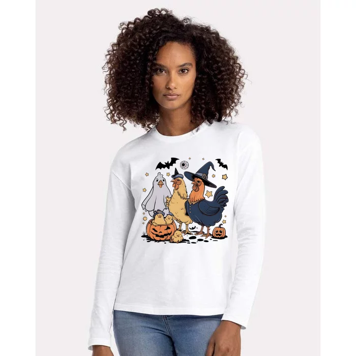 Ghost Chicken Halloween Womens Cotton Relaxed Long Sleeve T-Shirt