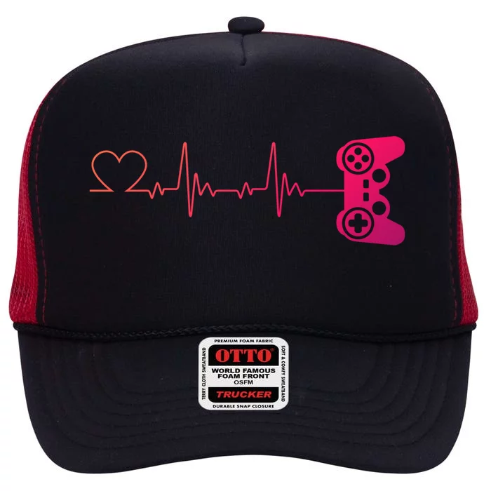 Game Controller Heartbeat Gift High Crown Mesh Trucker Hat