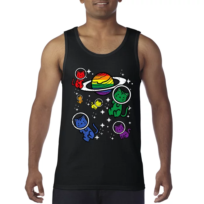 Gay Cats In Space Rainbow Pride Month Lgbtq Ally Tank Top