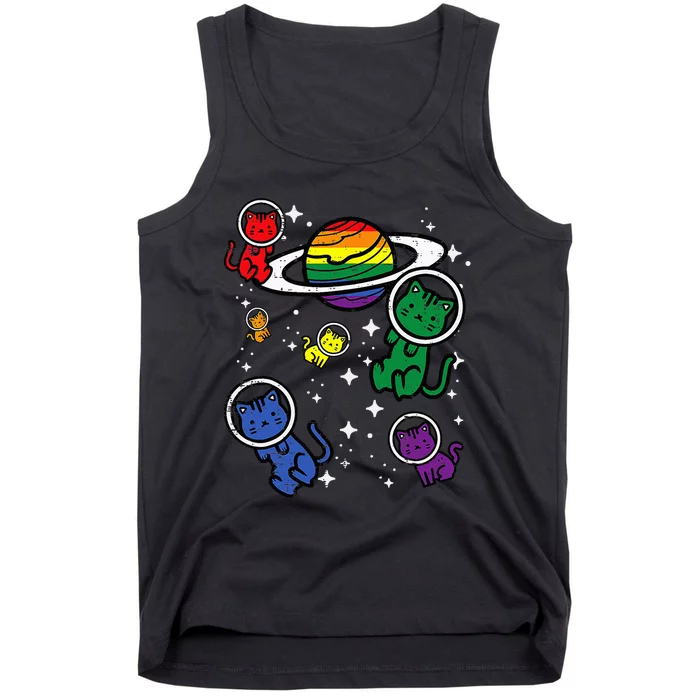 Gay Cats In Space Rainbow Pride Month Lgbtq Ally Tank Top