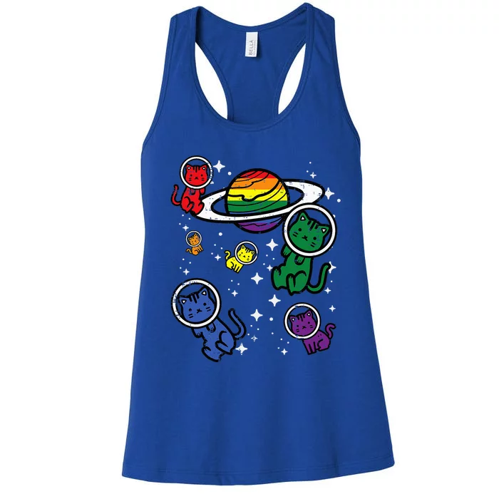 Gay Cats In Space Rainbow Pride Month Lgbtq Ally Women's Racerback Tank