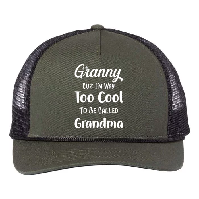 Granny Cuz I'm Too Cool To Be Called Grandma Mothers Day Funny Gift Retro Rope Trucker Hat Cap